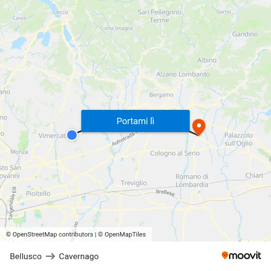 Bellusco to Cavernago map