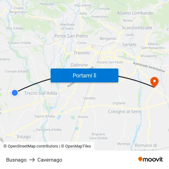 Busnago to Cavernago map