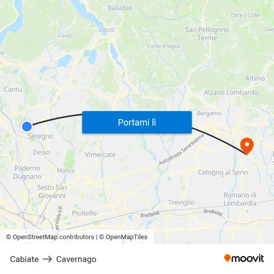Cabiate to Cavernago map