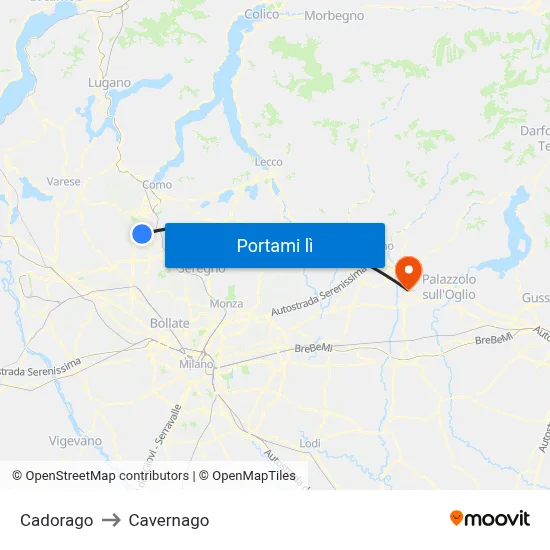 Cadorago to Cavernago map