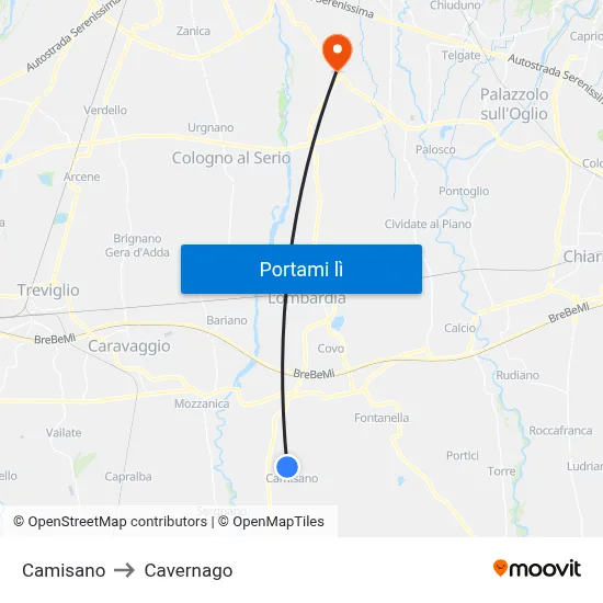 Camisano to Cavernago map