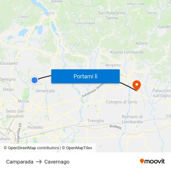 Camparada to Cavernago map