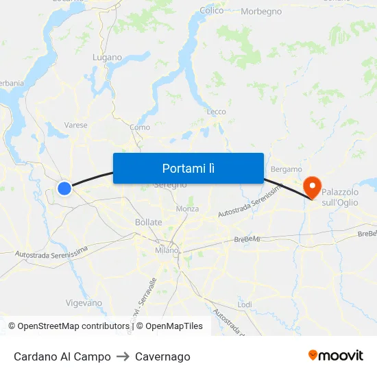 Cardano Al Campo to Cavernago map