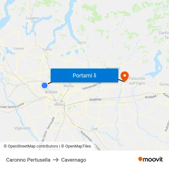 Caronno Pertusella to Cavernago map