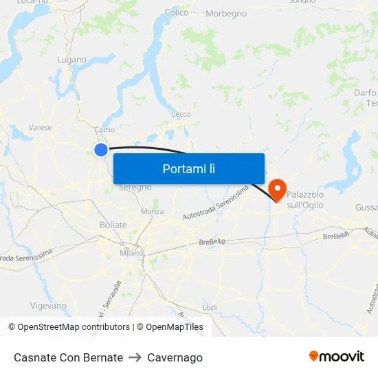 Casnate Con Bernate to Cavernago map