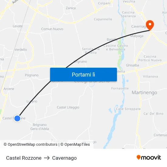 Castel Rozzone to Cavernago map