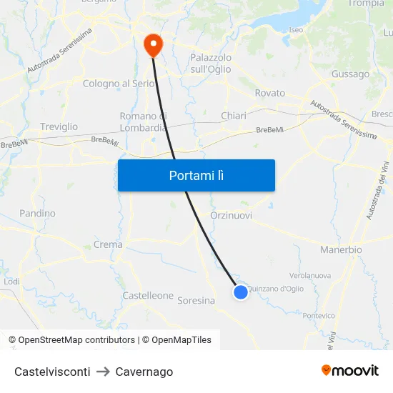 Castelvisconti to Cavernago map
