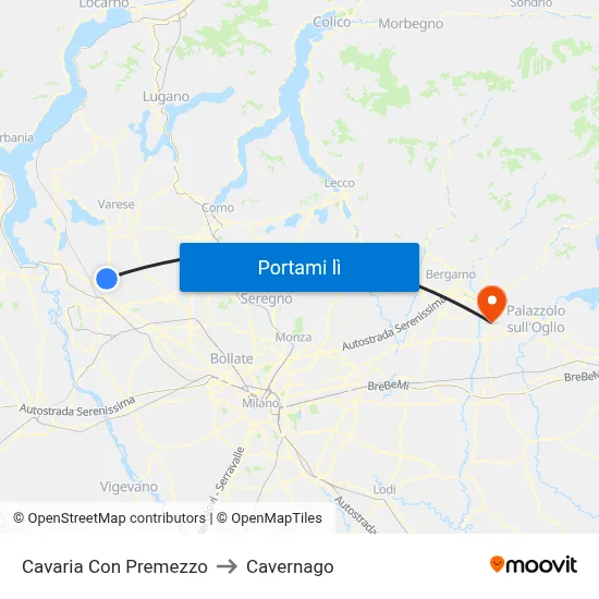 Cavaria Con Premezzo to Cavernago map