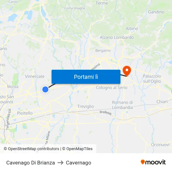 Cavenago Di Brianza to Cavernago map