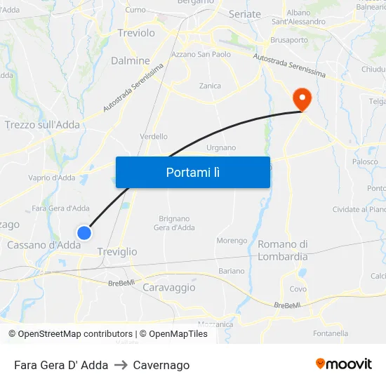 Fara Gera D' Adda to Cavernago map