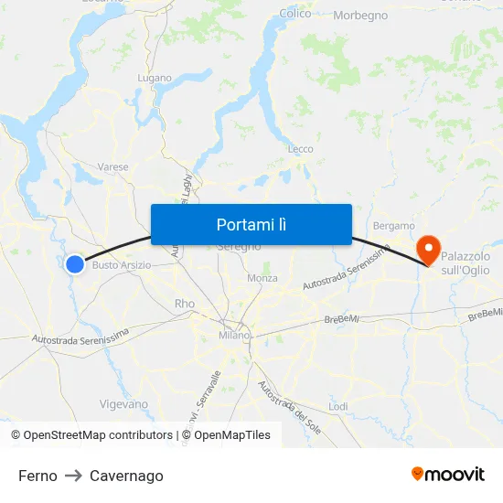Ferno to Cavernago map