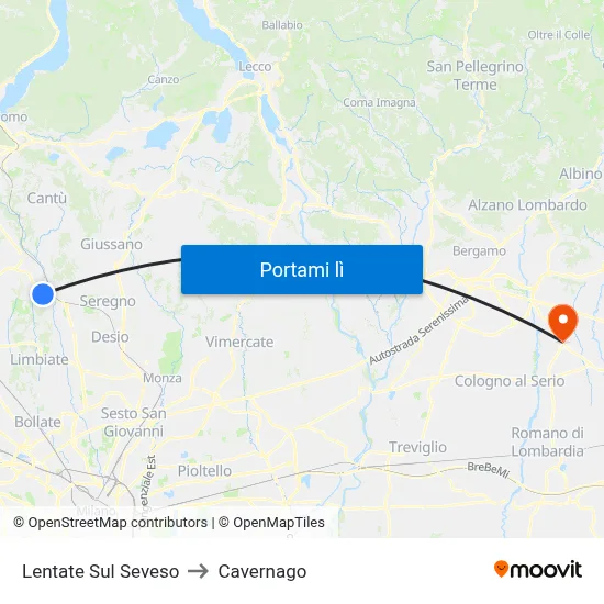 Lentate Sul Seveso to Cavernago map