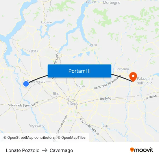Lonate Pozzolo to Cavernago map