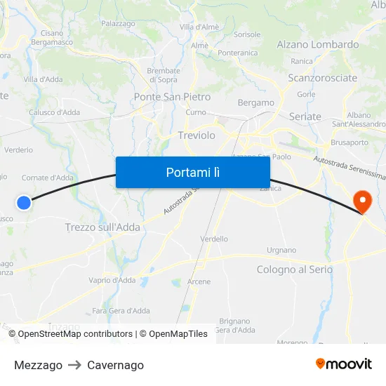 Mezzago to Cavernago map