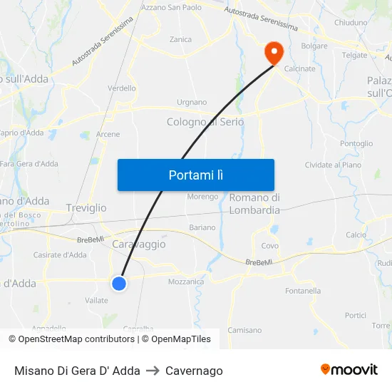 Misano Di Gera D' Adda to Cavernago map