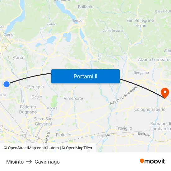 Misinto to Cavernago map