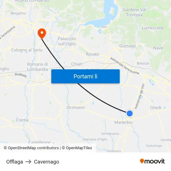 Offlaga to Cavernago map