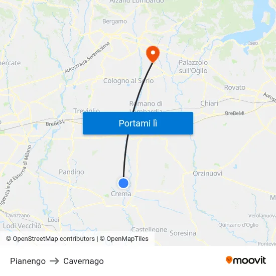Pianengo to Cavernago map