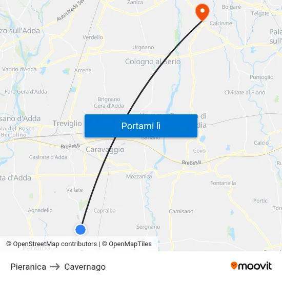 Pieranica to Cavernago map