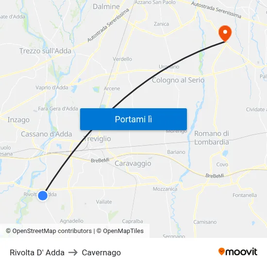 Rivolta D' Adda to Cavernago map