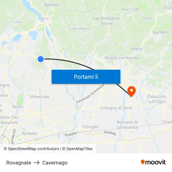 Rovagnate to Cavernago map