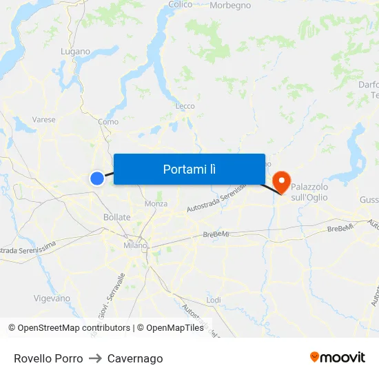 Rovello Porro to Cavernago map