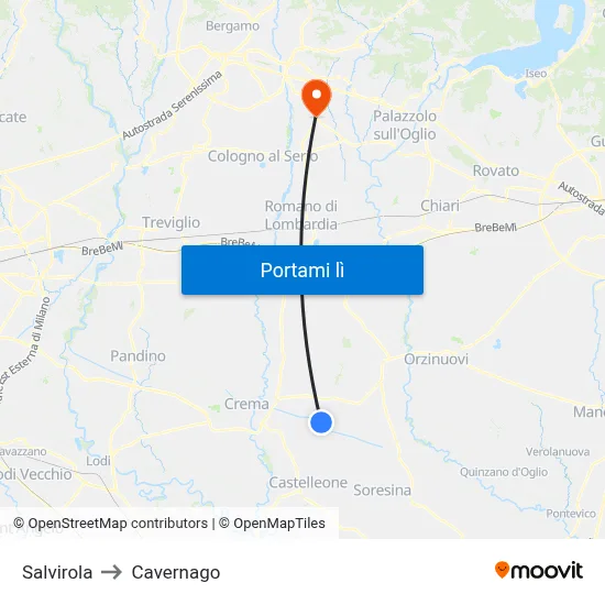 Salvirola to Cavernago map