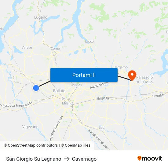 San Giorgio Su Legnano to Cavernago map