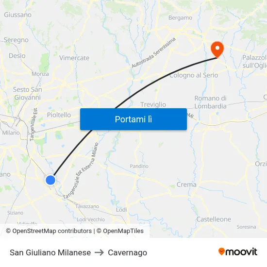 San Giuliano Milanese to Cavernago map