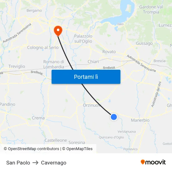 San Paolo to Cavernago map