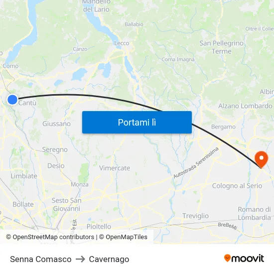 Senna Comasco to Cavernago map