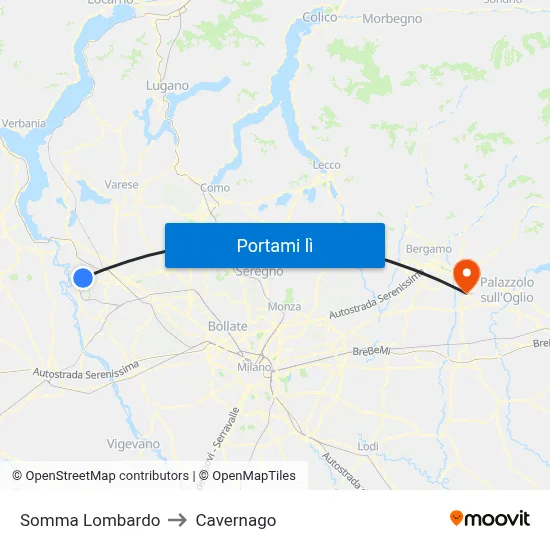 Somma Lombardo to Cavernago map