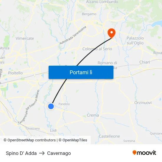 Spino D' Adda to Cavernago map