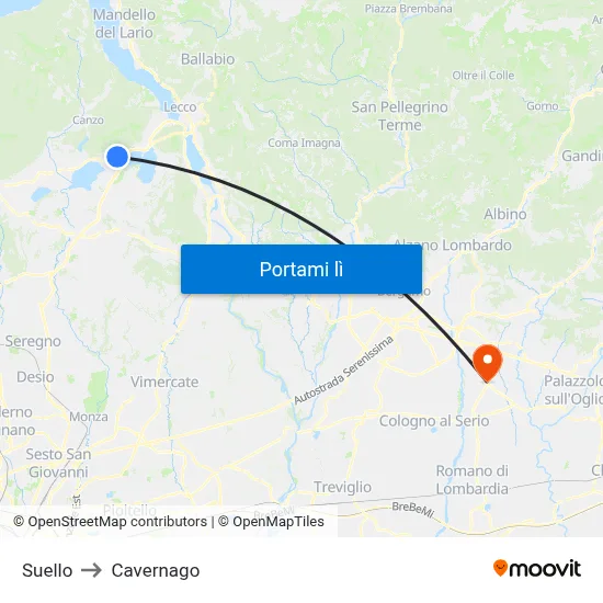 Suello to Cavernago map