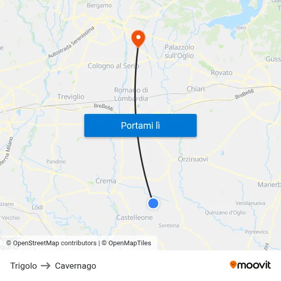 Trigolo to Cavernago map