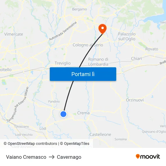 Vaiano Cremasco to Cavernago map