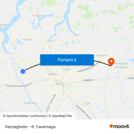 Vanzaghello to Cavernago map