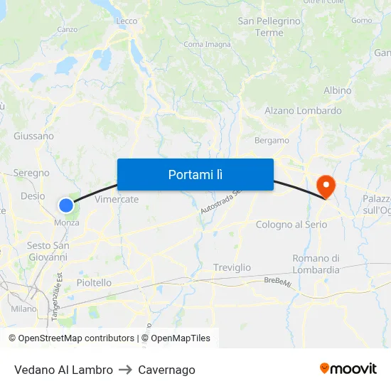 Vedano Al Lambro to Cavernago map