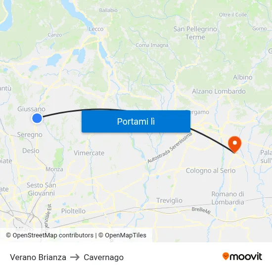 Verano Brianza to Cavernago map