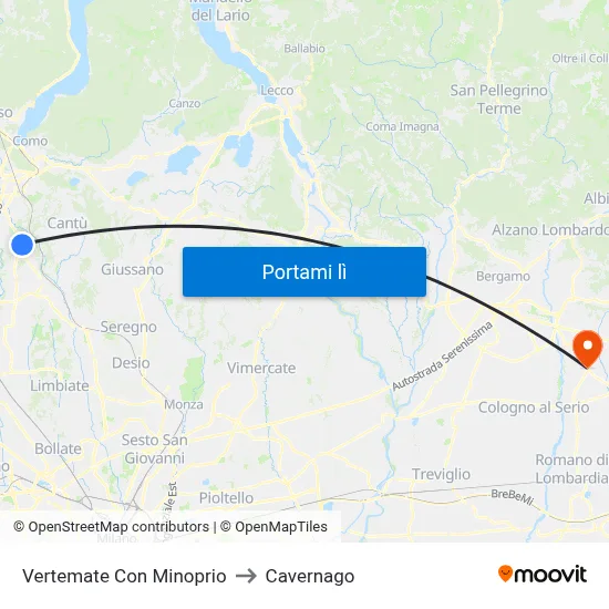 Vertemate Con Minoprio to Cavernago map