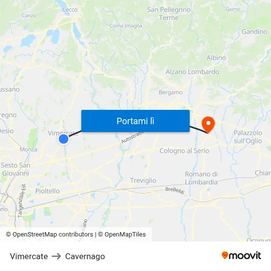Vimercate to Cavernago map