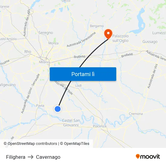 Filighera to Cavernago map
