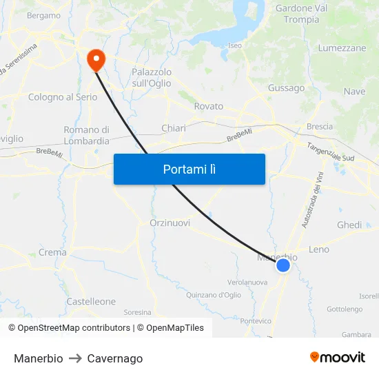 Manerbio to Cavernago map
