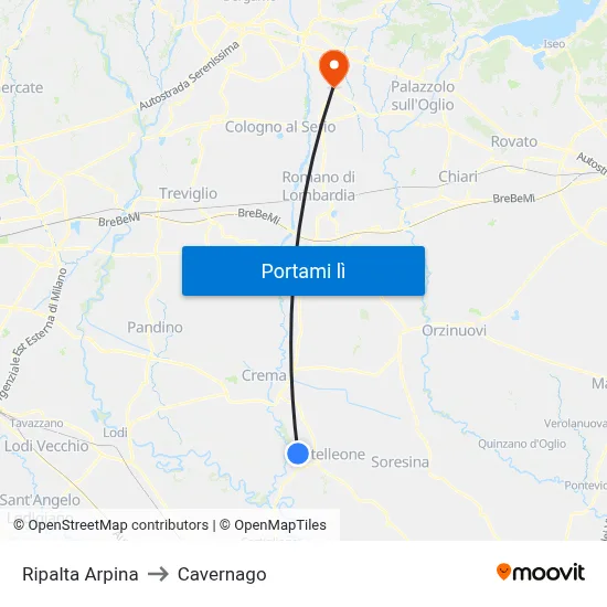Ripalta Arpina to Cavernago map