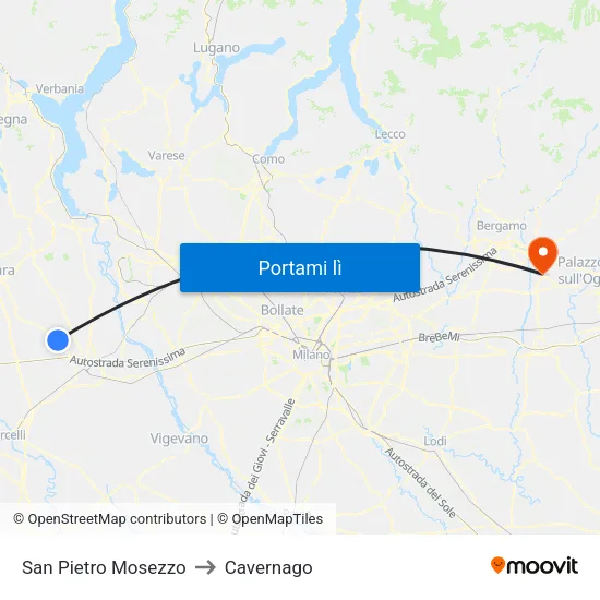 San Pietro Mosezzo to Cavernago map