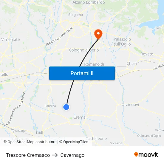 Trescore Cremasco to Cavernago map