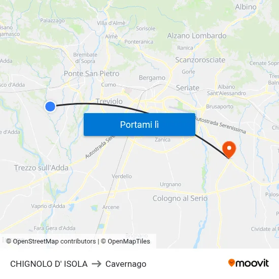 CHIGNOLO D' ISOLA to Cavernago map