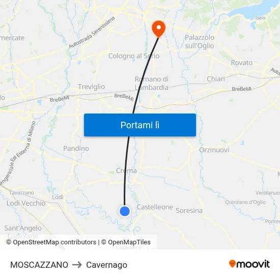 MOSCAZZANO to Cavernago map