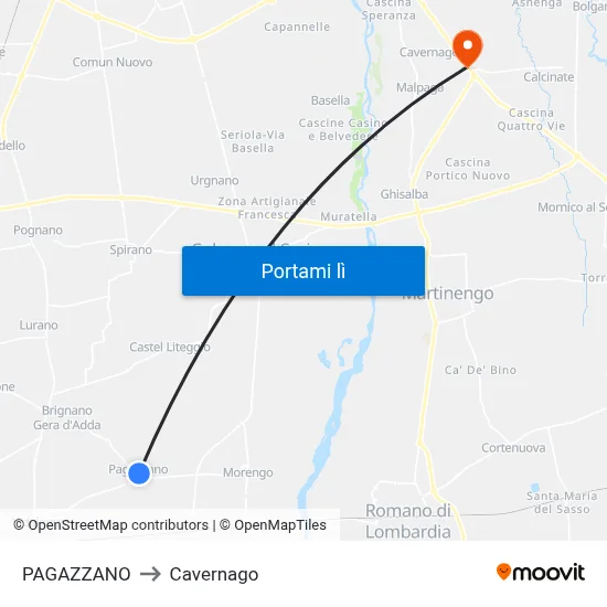 PAGAZZANO to Cavernago map
