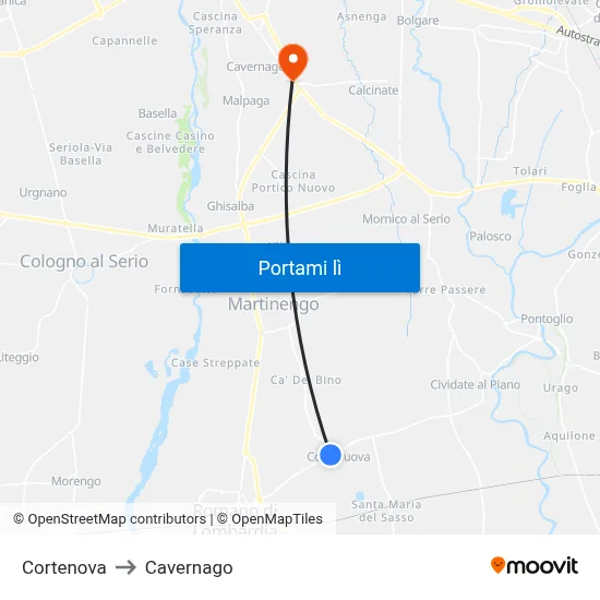 Cortenova to Cavernago map